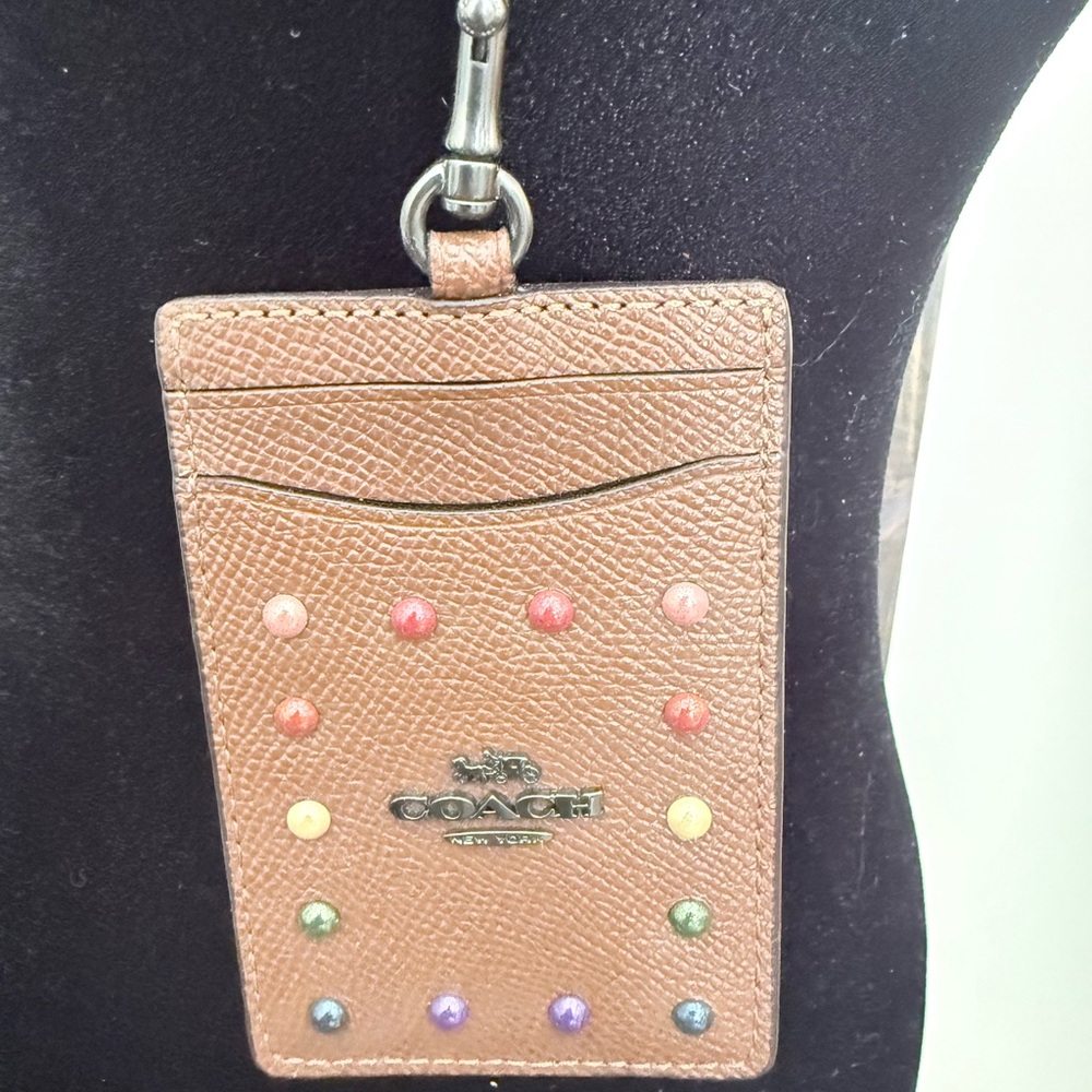 Coach Tan Card Holder with Multicolor Studs